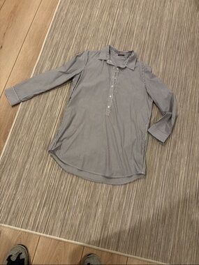 J. McLaughlin Navy and White Striped Button-Front Tunic